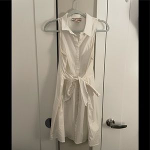 White cotton button up tie-front dress